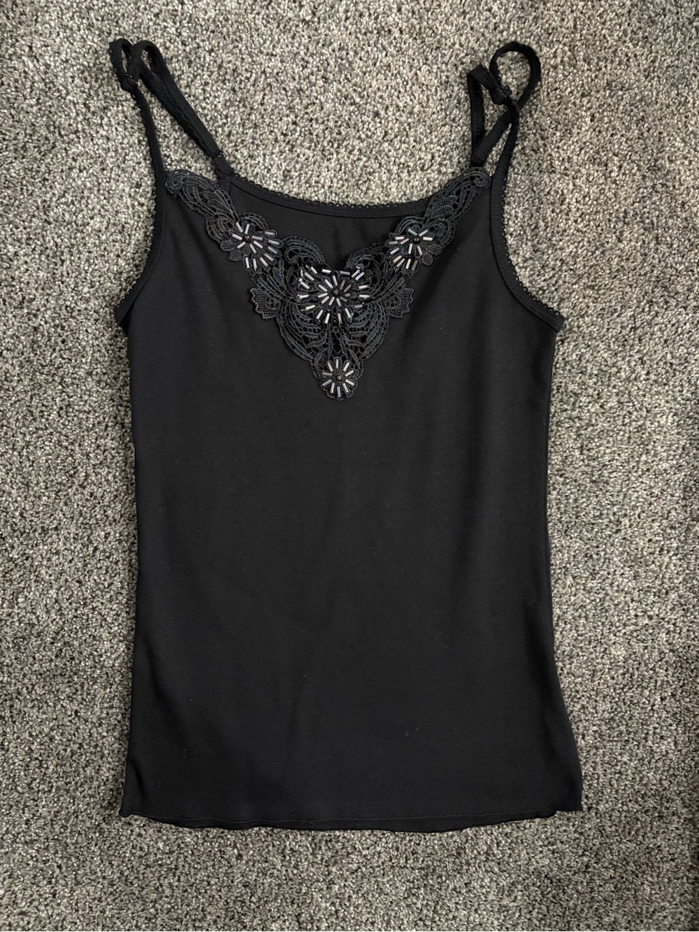 Black Lace Appliqué Camisole with Beaded Detail